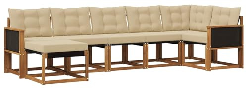 vidaXL Outdoor-Sofagarnitur mit Kissen 7 pcs Natur und Beige, Moderne Loungemöbel für draußen, wetterfestes Sofa, Bequeme Sitzgelegenheit, minimalistisches Gartenmöbel