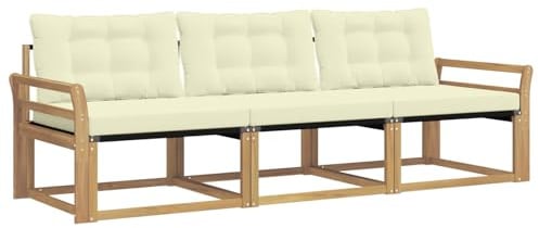 vidaXL Outdoor-Sofagarnitur mit Kissen 3 pcs Weiß und Creme, Outdoor Sofa, Gartenmöbel, modernes Ecksofa, Terrasse Lounge, komfortable Sitzgelegenheit