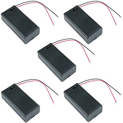 Enclosed PP3 9V Battery Holder Case Box W/ 150mm Wire Leads and Switch (Pack of 5)