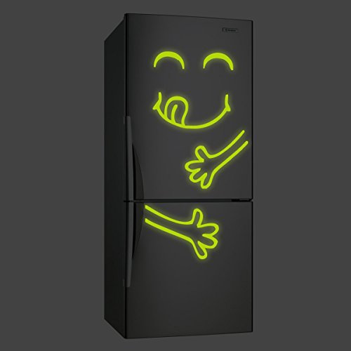 (31x 60cm) Glowing Vinyl Kühlschrank Aufkleber Cute Happy Yummy Face/Glow in Dark Full Magen Silhouette Küche Aufkleber/Leuchtziffern Kühlschrank Wandbild