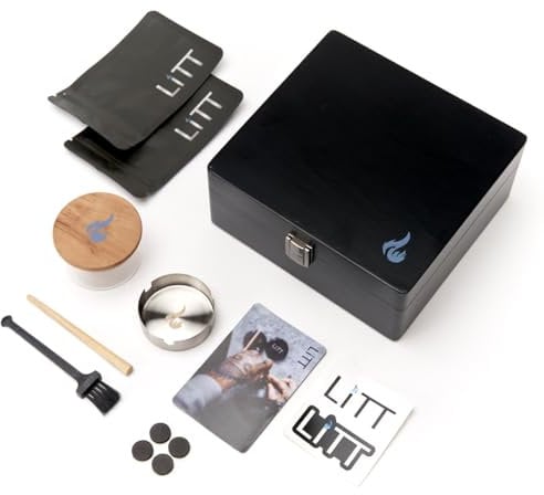 LITT Original Stash Box: Premium Wooden Storage Rolling Box with Airtight Smell-Proof Container, Bags Tray, and More – The Ultimate Lockable Storage Box for Organising Your Stash in Style | Black