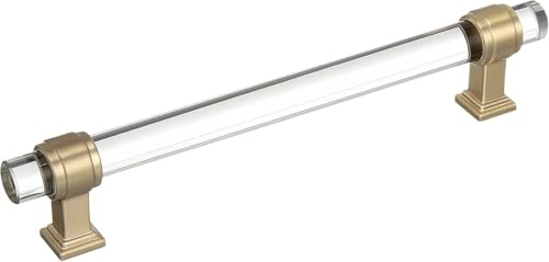 Amerock | Cabinet Pull | Clear/Golden Champagne | 6-5/16 inch (160 mm) Center to Center | Glacio | 1 Pack | Drawer Pull | Drawer Handle | Cabinet Hardware