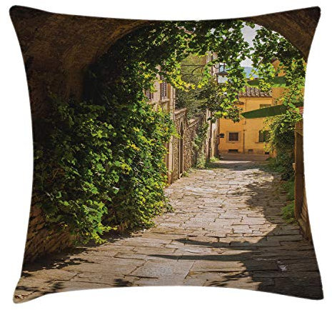 ABAKUHAUS europäisch Kissenbezug, Old Street in der Toskana, Wasser und Schmutz resistent Waschbar Beidseitiger Druck mit Reißverschluß, 40 x 40 cm, Pfirsich Grün