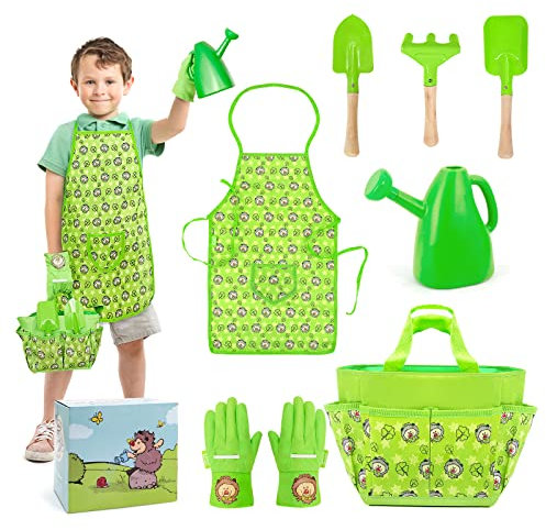 Jardineer Kids Gardening Set Metal – Durable Kids Gardening Tools, Unique Toddler Gardening Set, 7Pcs Kids Garden Tools Set Combo Pack
