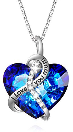 Collier en forme de cœur en argent sterling avec inscription « I Love You Mum »