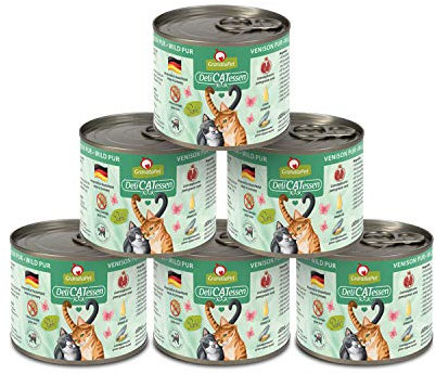 GranataPet DeliCatessen Wild PUR, Nassfutter für Katzen, Futter ohne Getreide & ohne Zuckerzusätze, Katzenfutter mit hohem Fleischanteil & hochwertigen Ölen, 6 x 200 g