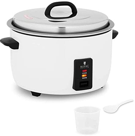 Royal Catering Cuiseur à Riz professionnel 2 650 W, 19 litres, Boîtier Inox, Cuve Aluminium Antiadhésive, Verre Mesureur et Cuillère Vapeur Électrique Pour Restaurant