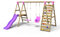 Rebo® Wooden Swing Set with Deck and Slide Plus Up and Over Climbing Wall - Moonstone Pink | OutdoorToys | Sturdy Wooden Construction, Pressure Treated Timber