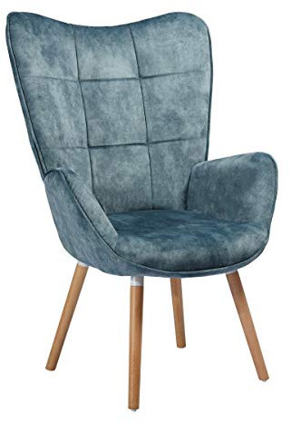 MEUBLE COSY Sessel Relaxsessel Lehnstühle Polstersessel Einzelsofa mit Holzbein Ohrensessel für Wohnzimmer Schlafzimmer Büro Vanity, Stoff, Blau