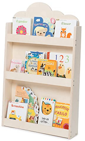 moblì Dotty by montessorianische Bücherregal für Kinder |3 hohe Regale aus natürlichem Birkenholz | Frontale Positionierung der Bücher | Platzsparend | Made in Italy (Natürliches Holz, Wolke)