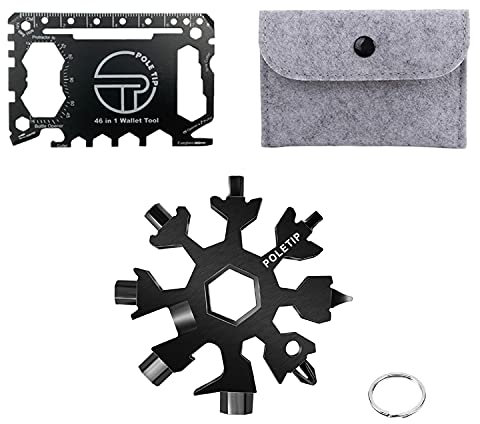 Pole Tip 18 in 1 Snowflake Multi Tool and 46 in 1 Credit Card Multi Tool, Pocket kit, Valentines Gifts, Birthday Gifts for Him, Easter Gifts, Christmas Gifts, Outdoor Camping Multitool Accessories