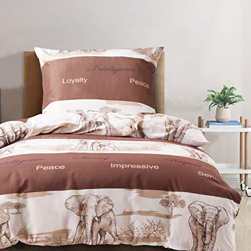 HENGWEI Elefant Bettwäsche 135x200 2teilig Set Extraweiches Elephant Bettwäsche-Sets für 100g/㎡ Mikrofaser Bettbezug mit Kissenbezug 80x80cm, Elefanten