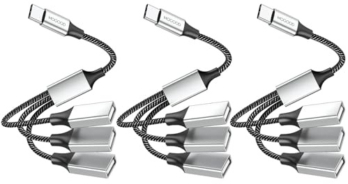 MOGOOD USB C Splitter 1 auf 3, 480 Mbps, USB C auf 3 USB A Adapter Kabel | 3 Pièces, 3 ports USB-A, lecture simultanée, Plug & Play. Pour MacBook, iPad, Surface Go, Galaxy S8/S9. Idéal bureau