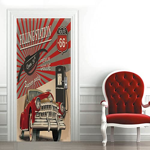 A.Monamour Türtapete Selbstklebend Türfolie Türposter 3D Retro Poster Der Tankstelle Vinyl Folie Türdeko Tapete Wandbild Türaufkleber Türtattoo 85 x 200 cm