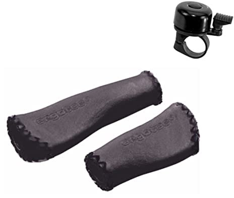 ergotec Humpert Ledergriffe LK 135/92 Fahrradgriffe ALS-09 in Schwarz inkl. Fahrradklingel