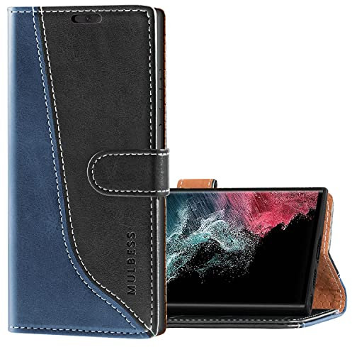 Mulbess für Samsung Galaxy S22 Ultra 5G Hülle, Handyülle Leder mit Kartenfach, Klapphülle mit Magnetverschluss, Flip Case Etui Handytasche Schutzhülle, Stilvoll Schwarz