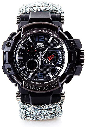 WLDOCA 50M wasserdichte militärische Taktische Paracord-Uhr Multifunktions-Outdoor-Survival-Uhr für Männer Sport-Armbanduhren mit Kompass-Thermometer