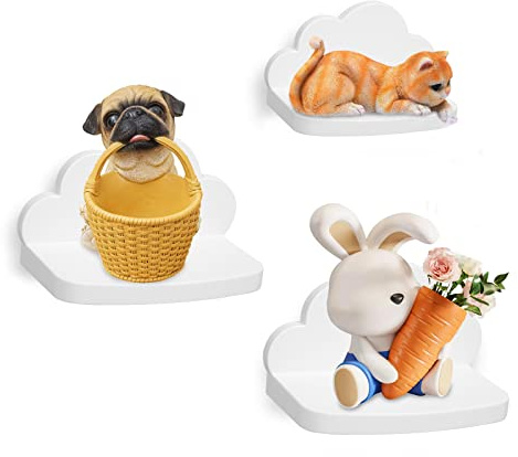 Pyjacos Wandregal Schweberegal 3er Set wall Shelf hängend kreativ für Schlafzimmer Wohnzimmer Küche und Flur Wolken wandbrett Kleine Größe Kleine Größe，Weiß