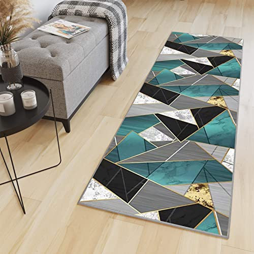 HaiTaoSy Tapis Cuisine Carreaux Ciment 70 x 200cm, Tapis Couloir Antidérapant et Lavable, Vert et Noir