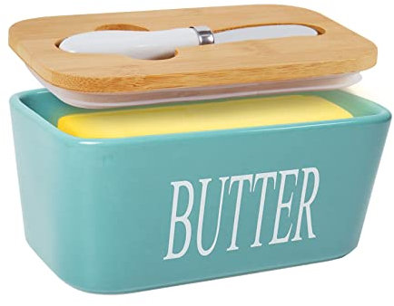 Beurrier en porcelaine avec couvercles, boîte à beurre hermétique en silicone pour beurre, noix, fromage, bleu ciel + couteau à beurre