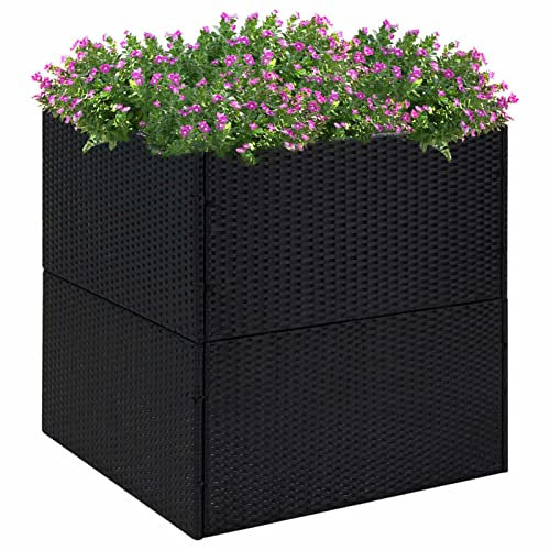 ZEYUAN Jardinière Noir 80x80x80 cm Résine tressée,Jardiniere sur Pieds,Jardiniere Terrasse