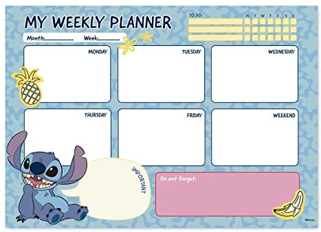 Grupo Erik Wochenplaner Block A4 Kalender Planer Disney Stitch - Tischplaner A4 - Tischkalender ohne Datum - Schreibtischunterlage Papier