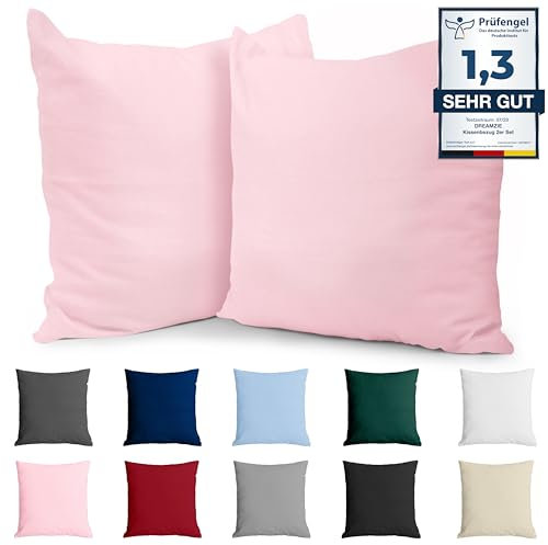Kissenbezug 40x40 Baumwolle Renforcé (2er-Set) - Rosa - Dicht gewebt mit 57 Fäden/cm² - 40x40cm Kissenbezug - Oeko Tex Zertifiziert - Dreamzie