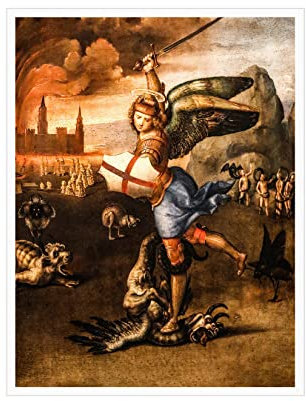 NONBER Vintage-Kunst-Dekoration, St. Michael der Erzengel Ölgemälde, Poster, Renaissance-Poster, dekoratives Gemälde, Leinwand, Wandkunst für Wohnzimmer, Poster, 40,6 x 50,8 cm (ungerahmt)