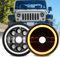 YUGUANG Paar 7 Zoll LED Runde Scheinwerfer 150W 15000LM 3000K+6000K 4 Modi Beleuchtung Lichter Dual Angel Eye Offroad Bernstin Blinker DRL Hi/Lo Beam Led DRL für Wrangler JK TJ LJ CJ Hum-mer