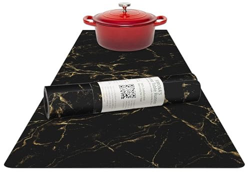 RIMONA'S Thermo Heat Resistant Table Runner and Trivet for Hot Dishes - Waterproof Hot Plates to Protect Table and Countertop - Kitchen & Dining 350F Heat Protector 40 (Black Golden Marble)