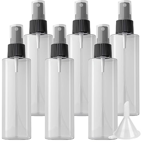 LusDoly Pack of 6, Empty 200ml Transparent Plastic Fine Mist Atomiser Bottles with Black Sprayer Empty Water Spray Bottles for Cleaning Solutions, Gardening Cosmetic