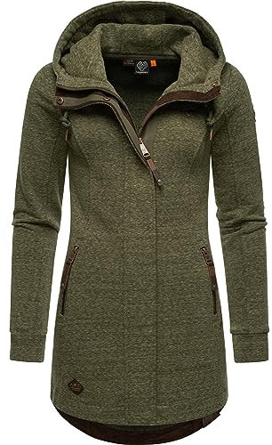 Ragwear Damen Leichter Sweat Übergangsmantel lang windabweisend mit Kapuze Letty Intl. Olive23 Gr. 3XL