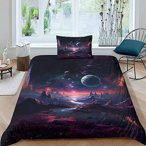 AYSUM Einzelgröße bettwäsche Weltraum 135x200 Mit Kissenbezug, Bettbezug Cosmic Planets Stil, Space Bettwäsche Für Kinder, die das Universum Lieben