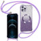 Phoona Handyband Hülle für iPhone 12 Pro Max mit Band [kompatibel mit MagSafe], Luxuriöse Glitzer Beschichtung Magnetische Handyhülle für iPhone 12 Pro Max Silikon Stoßfest Schutzhülle, Lila