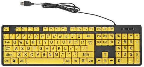 ASHATA Large Print Computer Keyboard, Visually Impaired Keyboard, Wired USB High Contrast Keyboard Big Letters Keyboard for Low Vision Individuals Seniors Students Beginners