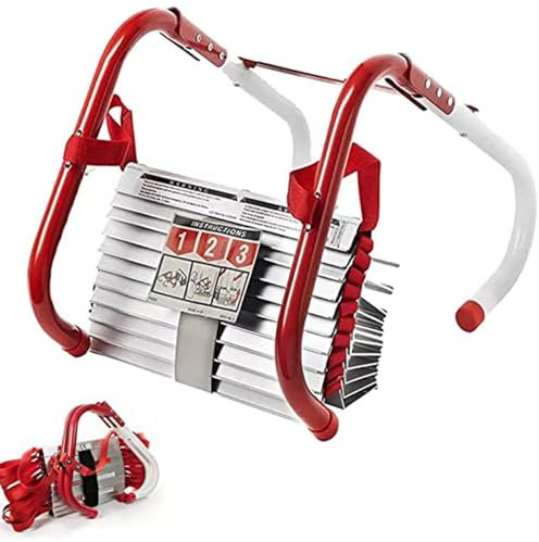RayGenius Emergency Fire Escape Ladder 2-6 Storey, Aluminum Alloy Flame Resistant Portable Safety Ladders, Easy To Store Fire Ladder For Indoor Outdoor,13ft/4m,10M/32FT