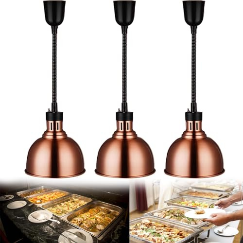Wärmelampe für Essen, Edelstahl Buffet Speisenwärmer mit Wippschalter und Kühllöchern, Lebensmittel Warmhalter für Buffets Pizz Steak Restaurants, 2/3/4 Pcs(Size:3 PCS)