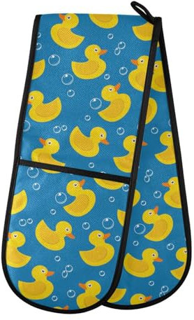 Gants de cuisine doubles en caoutchouc bleu canard résistant à la chaleur pour barbecue, cuisson, grillades et micro-ondes