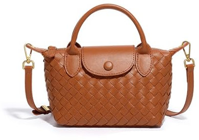 Kleine Größe, geflochtenes Luxus-Leder, mit Tragegriff oben, modisch, für Reisen, Alltag, Braun, Small