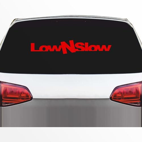INDIGOS UG - Aufkleber - Autoaufkleber - 600x126 mm - JDM - Die Cut - Low N Slow - rot - Tuning - Sticker - Heckscheibe - Auto - Fahrrad - Motorrad