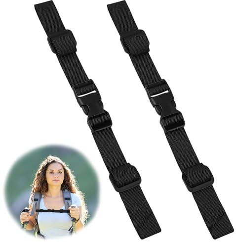 2 Stück Verstellbarer Brustgurt für Rucksack - Schwarz, Robust und Haltbar, Allzweck Gurtband für Jogging, Wandern, Reisen, Klettern, Schwarz Gurtband zum Jogging