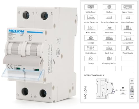MOLLOM CA 2P 110-240V 20A C20 Disjoncteur miniature | Disjoncteur miniature sur mesure,déclenchement thermomagnétique,6 kA,système solaire CA,usage domestique,camping-cars