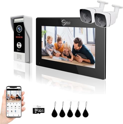 ANJIELO SMART TUYA Video Doorbell Intercom(Wired), 1080P Video Doorbell Camera with 7 Touch Screen Monitor,Support Motion Detection, Multiple Unlocking Methods, 2 Cameras
