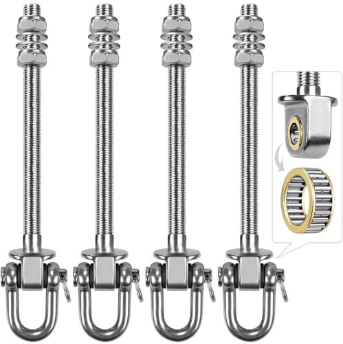 SELEWARE Robuste Edelstahl-Schaukelaufhänger mit Kugellagern (4er-Set), Schaukelschrauben M10 x 22,9 cm, 816,5 kg Kapazität für Holz- und Stahlbalken, Yoga-Hängematte, Veranda-Schaukel