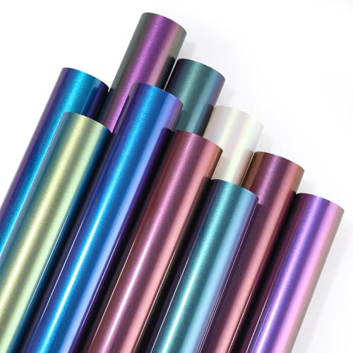 Kureny Chamäleon Plotterfolie Textil,10 Pack Chamäleon Flexfolie Plotter Textil, Selbstklebend Vinylfolie Plotter, Bügelfolie Plotter für DIY T-Shirt, Stoff, 30 cm*25 cm