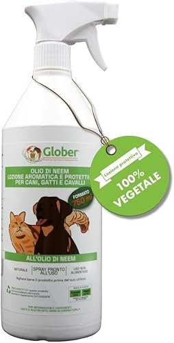 GLOBER Olio di Neem per Cani e Gatti - Spray 750ml - Made in Italy 100% Vegetale - Antiparassitario naturale per Animali Domestici - Insetticida e Repellete Contro Pulci, Zecche, Parassiti e Insetti