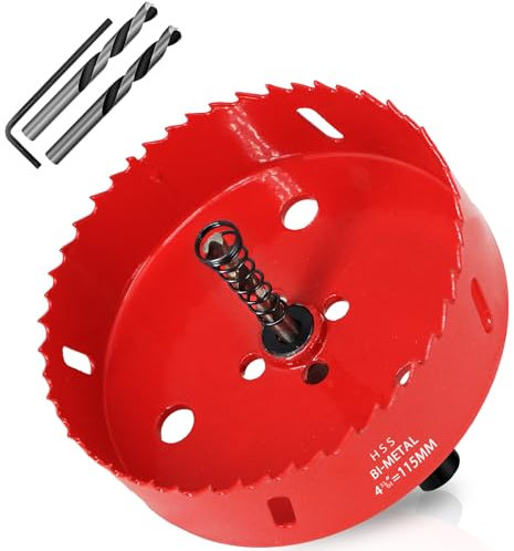 KACNON Sierra de corona de 115 mm, acero rápido universal HSS M42, sierra de corona bimetálica con vástago hexagonal y taladro, tamaños completos, para madera, plástico, placas de yeso, chapa, color