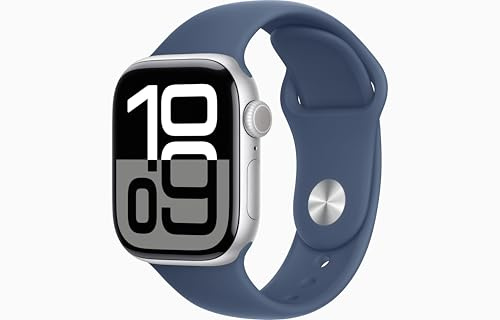 Apple Watch Series 10 [GPS, 46mm] - Aluminiumgehäuse Silber mit Sportarmband Denim, M/L (Generalüberholt)