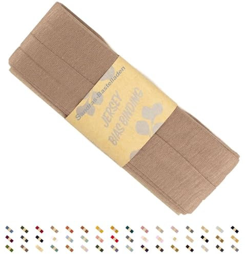 Sandras-Bastelladen Jersey Schrägband/Einfassband elastisch & gefalzt 3m x 20mm - 100% Viskose Toffee