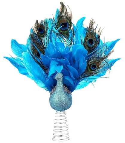 Marooma Weihnachtspfauenbaumspitze, 11,8 Zoll Künstlicher Gefiederter Glitzernder Blauer Pfau, Simulierter Pfau, Weihnachtsschmuck Zum Basteln, Weihnachtsbaumspitzendekorationen